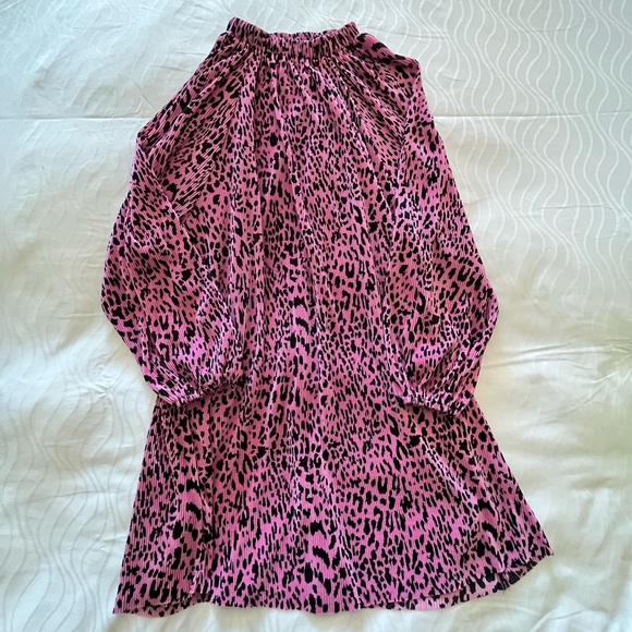 ASOS Dresses & Skirts - ASOS Pink and Black Pleated Long Sleeve Swing Dress w/High Neck Sz 6
